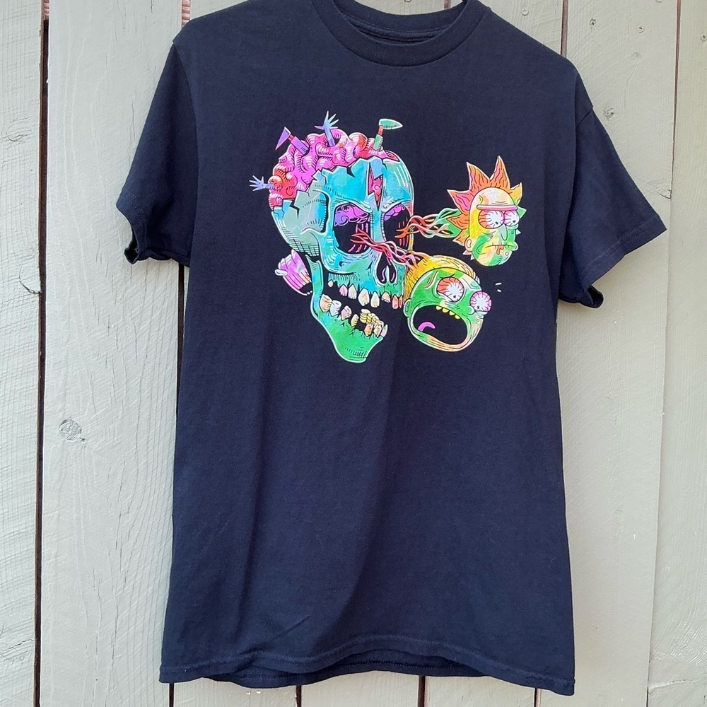 2021 Rick And Morty Adult Size Medium T Shirt Black Trippy Zombie Skull